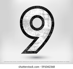 Grunge number 9.Vector distress number nine.