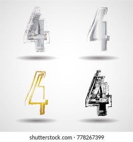 Grunge Number Design . Dirty Textured fonts. Vector Illustration.