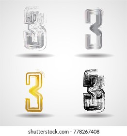 Grunge Number Design . Dirty Textured fonts. Vector Illustration.