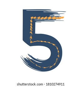 Grunge number five isolated on white background. Jeans denim color. Vector illustration. Design element for poster, leaflet, booklet, social media, greeting card.