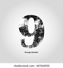 Grunge number Nine. Distress damaged object. Vector illustration. Math objects