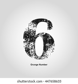 Grunge number Six. Distress damaged object. Vector illustration. Math objects
