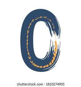 Grunge number zero isolated on white background. Jeans denim color. Vector illustration. Design element for poster, leaflet, booklet, social media, greeting card.