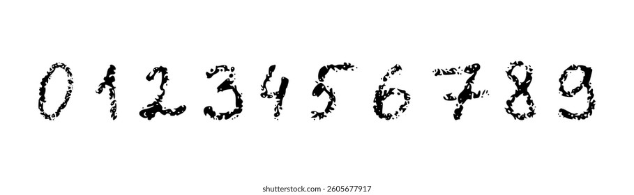 Grunge numbers 1,2 with rough brush texture acrylic. Hand-painted spray ink effect, doodle calligraphy font. Flat illustration isolated on white.