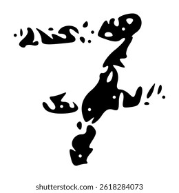 Grunge numbers 1,2 with rough brush texture acrylic. Hand-painted spray ink effect, doodle calligraphy font. Flat illustration isolated on white.