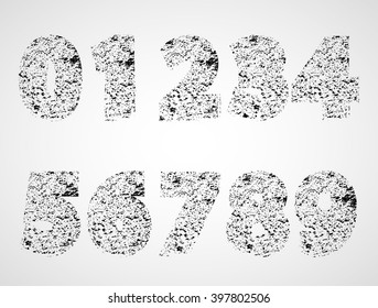 Grunge Numbers Collection. Dusty Textured Numbers. Vector.