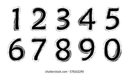 Grunge numbers set.Vector distressed  numbers.