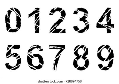 Grunge numbers set.Vector distressed  numbers.