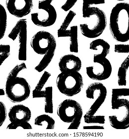 Grunge numbers vector seamless pattern. Grunge dirty painted numbers background. Monochrome vector abstract background. Dirty textured font. Ink brush strokes. Imitation of graffiti.