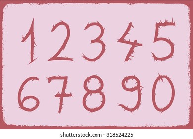 Grunge numbers.Hand drawn numbers.Vector illustration.