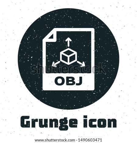 Grunge OBJ file document. Download obj button icon isolated on white background. OBJ file symbol.  Vector Illustration