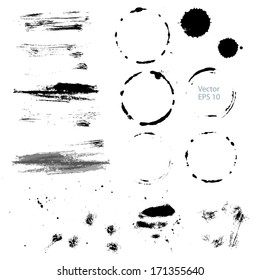 Grunge objects set isolated on white in vector.