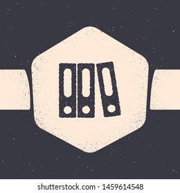 Grunge Office folders with papers and documents icon isolated on grey background. Office binders. Archives folder sign. Monochrome vintage drawing. Vector Illustration