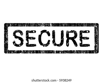 Grunge Office Stamp with the words SECURE in a grunge splattered text. (Letters have been uniquely designed and created by hand)