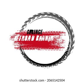 Grunge off-road circle stamp. Automotive element useful for banner, sign, logo, icon, label and badge design . Tire tracks vector illustration.