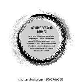 Grunge off-road post and quality stamp. Automotive element useful for banner, sign, logo, icon, label and badge design . Tire tracks vector illustration.