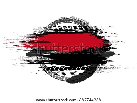 Grunge off-road post and quality stamp. Automotive collection useful for banner, sign, logo, icon, label and badge design . Tire tracks vector illustration.