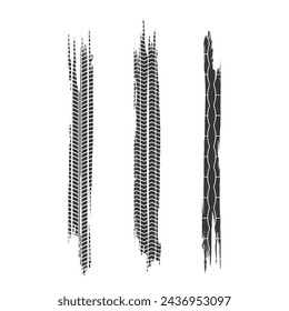 Grunge Off-road Tire Tracks And Marks. Vector Tire Impressions From Rally And Motocross. Grungy Vehicle Path Textures