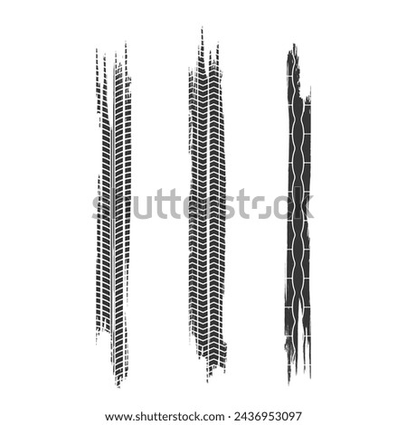 Grunge Off-road Tire Tracks And Marks. Vector Tire Impressions From Rally And Motocross. Grungy Vehicle Path Textures