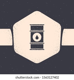 Grunge Oil barrel line icon isolated on grey background. Oil drum container. For infographics, fuel, industry, power, ecology. Monochrome vintage drawing. Vector Illustration