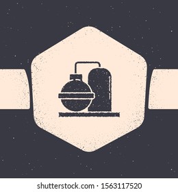 Grunge Oil and gas industrial factory building icon isolated on grey background. Monochrome vintage drawing. Vector Illustration