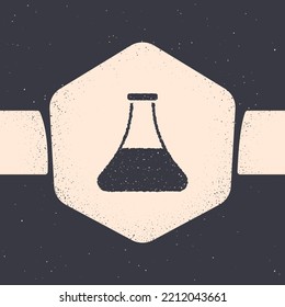 Grunge Oil petrol test tube icon isolated on grey background. Monochrome vintage drawing. Vector Illustration