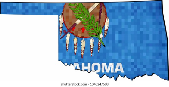 Grunge Oklahoma map with flag inside - Illustration