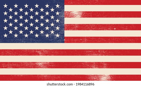 Grunge old American flag. Vector vintage USA flag.