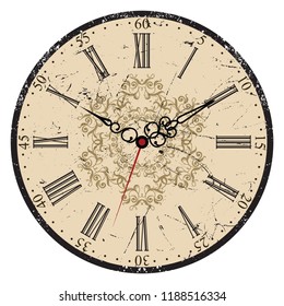 Grunge Old antique clock face.