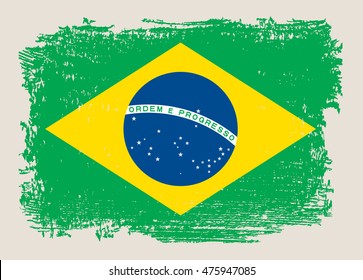Grunge old flag of Brazil.Vector illustration.