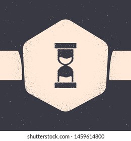 Grunge Old hourglass with flowing sand icon isolated on grey background. Sand clock sign. Business and time management concept. Monochrome vintage drawing. Vector Illustration