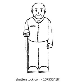 grunge old man with clothes and walking stick