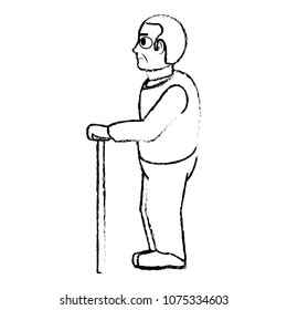 grunge old man on side with glasses and walking stick
