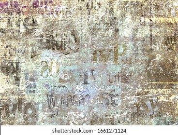 Grunge old newspaper paper textured horizontal background. Vintage newspapers texture. Newsprint typed sheet. Unreadable aged page. Colorful news collage. Rough urban style. Mixed media art.