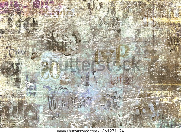 Grunge old newspaper paper textured horizontal\
background. Vintage newspapers texture. Newsprint typed sheet.\
Unreadable aged page. Colorful news collage. Rough urban style.\
Mixed media art.
