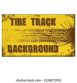 Grunge old rectangle form board with tire tracks isolated on white background