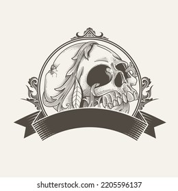 grunge old skull logo design template