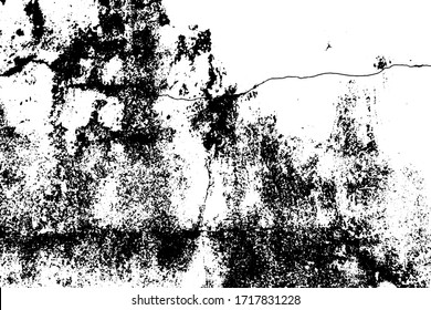 Grunge old texture in black and white. Aged vector surface with scratches, gaps, splits and crumbling stone. Distressed overlay for creating openwork background in 3D design of country loft interior