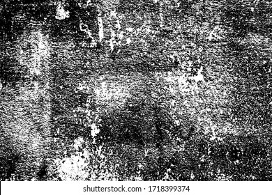 Grunge old texture in black and white. Aged vector surface with scratches, gaps, splits and crumbling stone. Distressed overlay for creating openwork background in 3D design of country loft interior