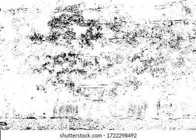 Grunge old texture in black and white. Aged vector surface with scratches, gaps, splits and crumbling stone. Distressed overlay for creating openwork background in 3D design of country loft interior
