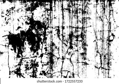Grunge old texture in black and white. Aged vector surface with scratches, gaps, splits and crumbling stone. Distressed overlay for creating openwork background in 3D design of country loft interior
