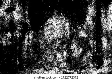 Grunge old texture in black and white. Aged vector surface with scratches, gaps, splits and crumbling stone. Distressed overlay for creating openwork background in 3D design of country loft interior