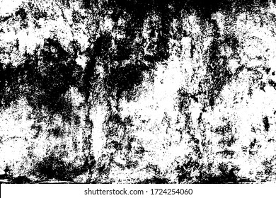 Grunge old texture in black and white. Aged vector surface with scratches, gaps, splits and crumbling stone. Distressed overlay for creating openwork background in 3D design of country loft interior