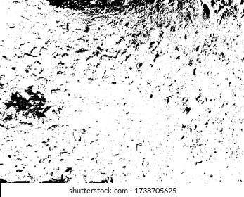 Grunge old texture in black and white. Aged vector surface with scratches, gaps, splits and crumbling stone. Distressed overlay for creating openwork background in 3D design of country loft interior