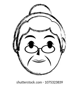 grunge old woman head with hairtyle and glasses