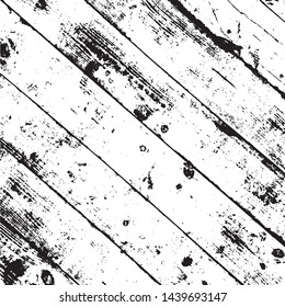 Grunge old wood black cover template. Weathered rural grainy timber backdrop. Wooden dry planks diagonal distressed overlay texture with knot. Aged dried board creative element. EPS10 vector
