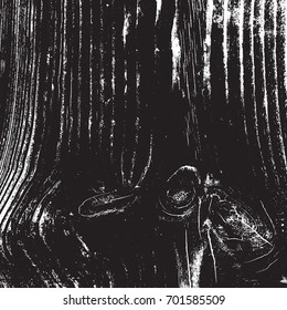 Grunge old wood black cover template. Wooden dry planks diagonal distressed overlay texture with knot. Weathered rural grainy timber backdrop. Aged dried board creative element. EPS10 vector.