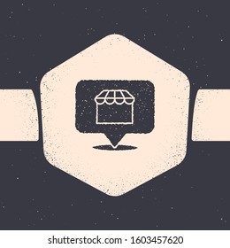 Grunge Online shopping concept. Buy on screen laptop icon isolated on grey background. Concept e-commerce, online business marketing. Monochrome vintage drawing. Vector Illustration
