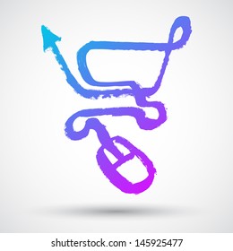 Grunge Online shopping, mouse in the shape of a shopping cart