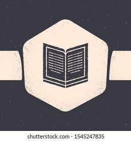 Grunge Open book icon isolated on grey background. Monochrome vintage drawing. Vector Illustration